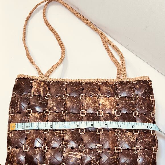 Vintage Coconut Shell Purse 70s 1970s Macrame Shoulder Bag Island Chic - Picture 10 of 12